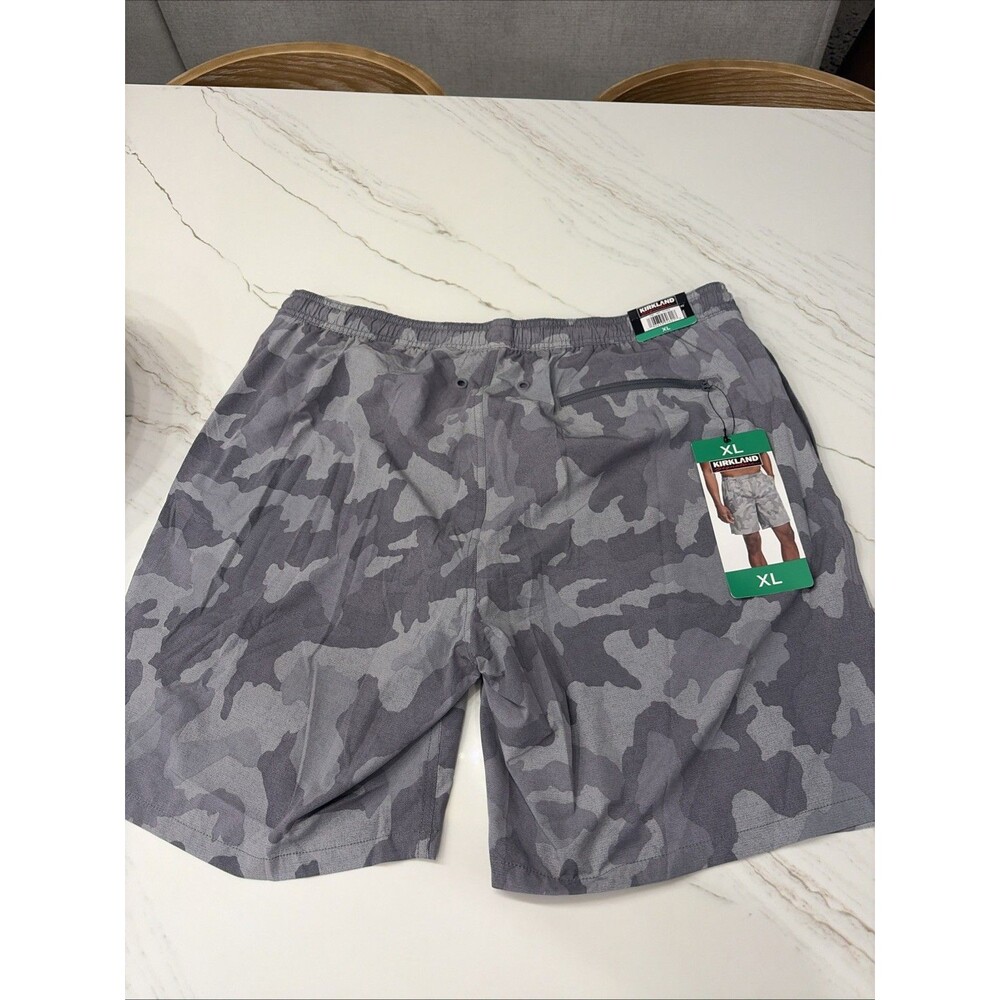 Kirkland Signature Men's Stretch Swim Shorts Grey Cammo Size XL Beach Swim
